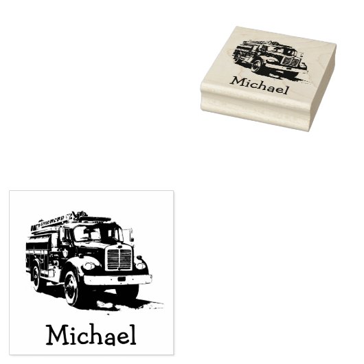 Moderne brandweerwagen gepersonaliseerde naam rubberstempel (Gestempeld)