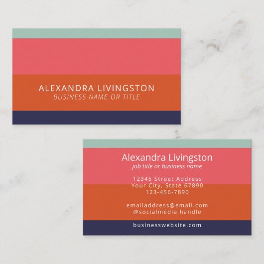 Moderne brede strepen in blauw en koraal Sinaasapp Visitekaartje (Voorkant / Achterkant)