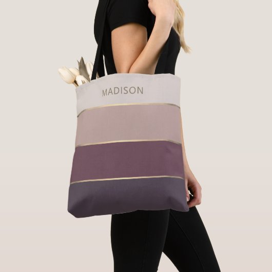 Moderne brede Stripes Gold monogram naam Tote Bag (Dichtbij)