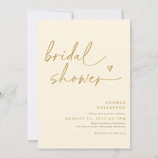 Moderne Bridal Shower Invitation Gold en Cream Kaart (Voorkant)