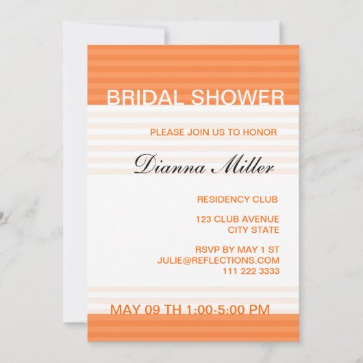 Moderne Bridal Shower-uitnodigingen: Oranje stripe Kaart (Voorkant)