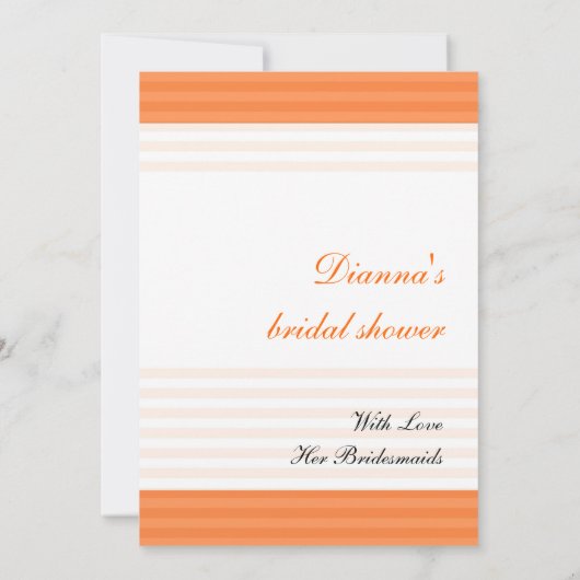 Moderne Bridal Shower-uitnodigingen: Oranje stripe Kaart (Achterkant)