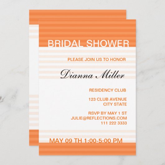 Moderne Bridal Shower-uitnodigingen: Oranje stripe Kaart (Voorkant / Achterkant)