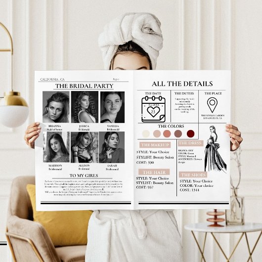 Moderne Bridemaids voorstel krant Flower Wrap