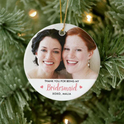 Moderne Bridesmaid foto gepersonaliseerd Keramisch Ornament (Boom)