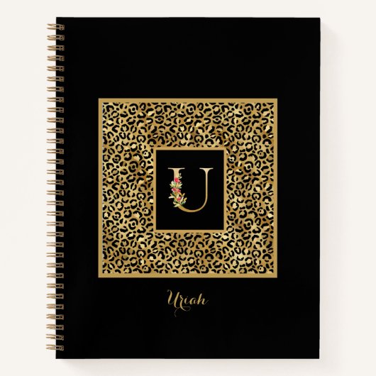 Moderne brief met persoonlijk monogram op luipaard notitieboek (Voorkant)