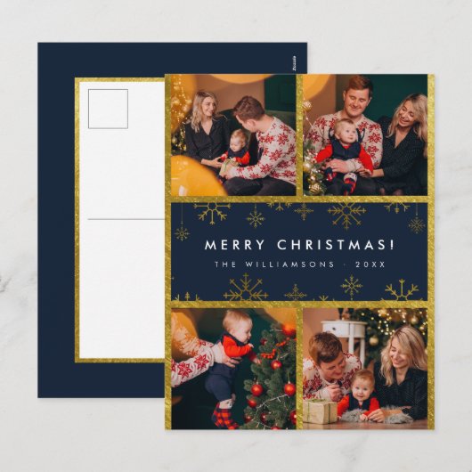 Moderne briefing & goudsneeuwvlokken Zure kerst Feestdagenkaart (Voorkant / Achterkant)