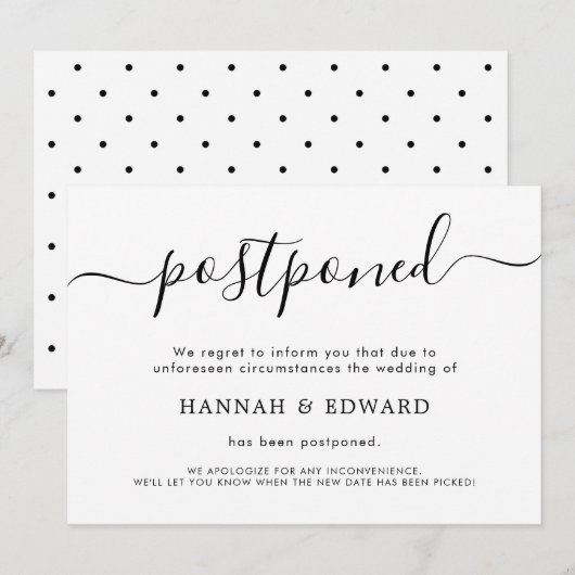 Moderne briefingkaart voor uitgestelde bruiloft kaart (Voorkant / Achterkant)