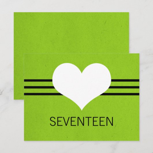 Moderne Briefkaart voor hartafeldnummers, groen (Voorkant / Achterkant)