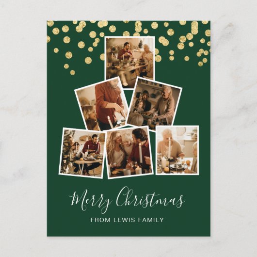 Moderne Briefkaart voor Kerstmis met foto's Groen (Voorkant)
