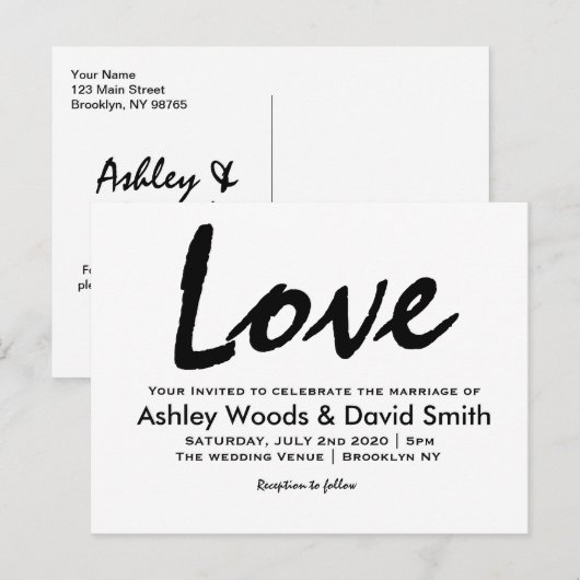 Moderne Briefkaart voor uitnoeping voor bruiloft i (Voorkant / Achterkant)