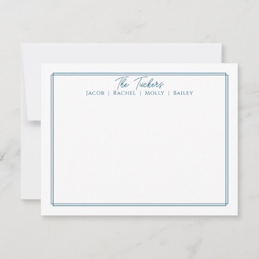 Moderne briefpapier met een blauwe rand en familie notitiekaartje (Voorkant)