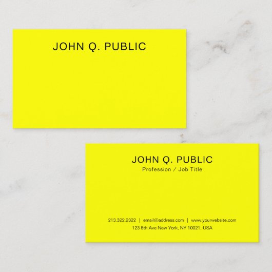 Moderne, briljante neon, heldergele legant visitekaartje (Voorkant / Achterkant)