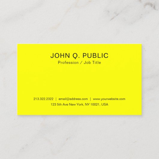 Moderne, briljante neon, heldergele legant visitekaartje (Achterkant)