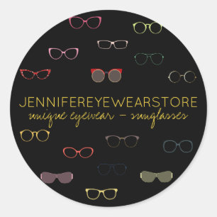Moderne brillenboetiek zonnebril optische winkel ronde sticker