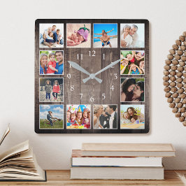 Moderne broederschapsfamilie foto-collage vierkante klok