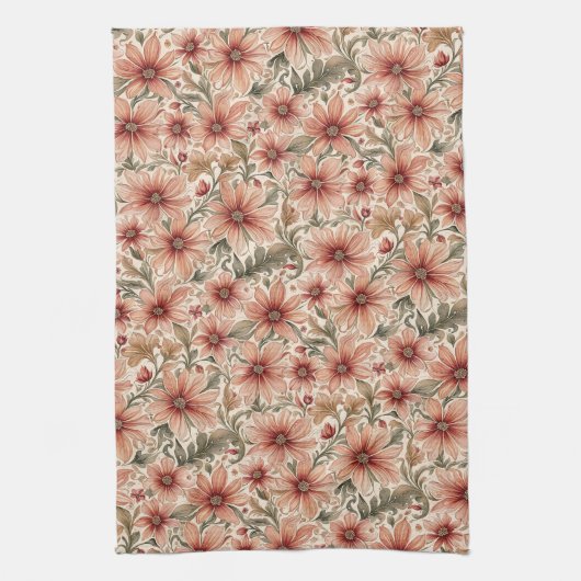  moderne bronzen perzik bloem theedoek (Verticaal)