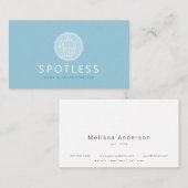 Moderne Broom Logo Blauwe Schoonmaakservice Maid Visitekaartje (Voorkant / Achterkant)