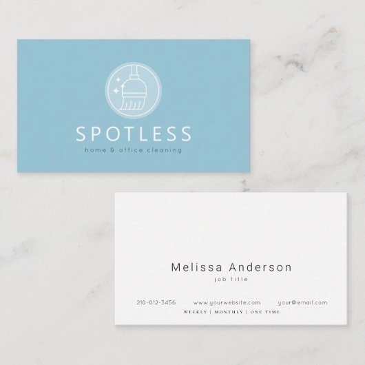 Moderne Broom Logo Blauwe Schoonmaakservice Maid Visitekaartje (Voorkant / Achterkant)