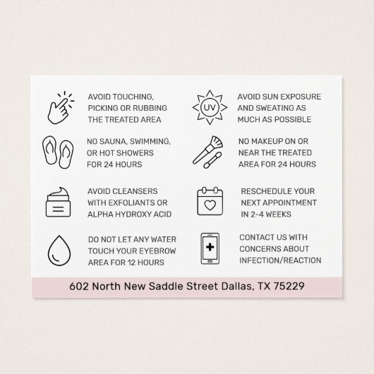 Moderne Brow Tint Aftercare Instructions Kaart (Achterkant)