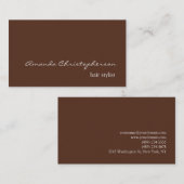 Moderne Brown Background Script Hair Stylist Visitekaartje (Voorkant / Achterkant)