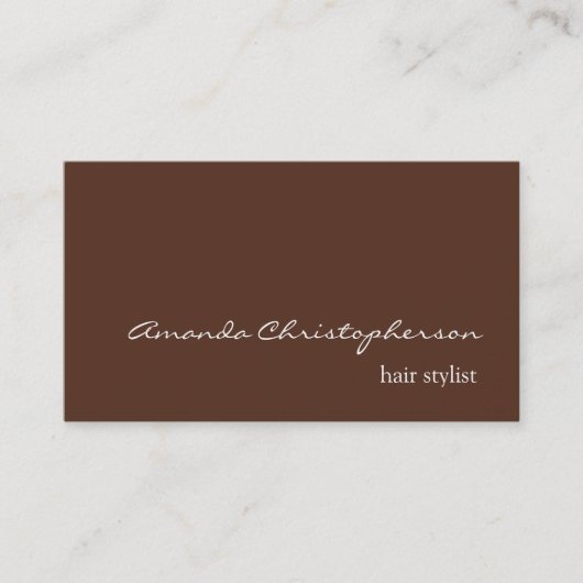 Moderne Brown Background Script Hair Stylist Visitekaartje (Voorkant)