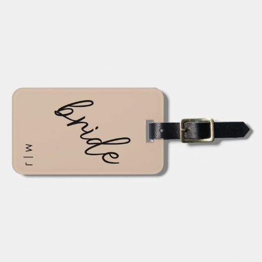 Moderne bruid | Beige + Zwart Script Bagagelabel (Voorkant horizontaal)