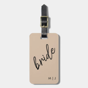 Moderne bruid   Beige + Zwart Script Bagagelabel