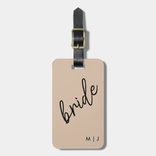 Moderne bruid | Beige + Zwart Script Bagagelabel (Voorkant verticaal)
