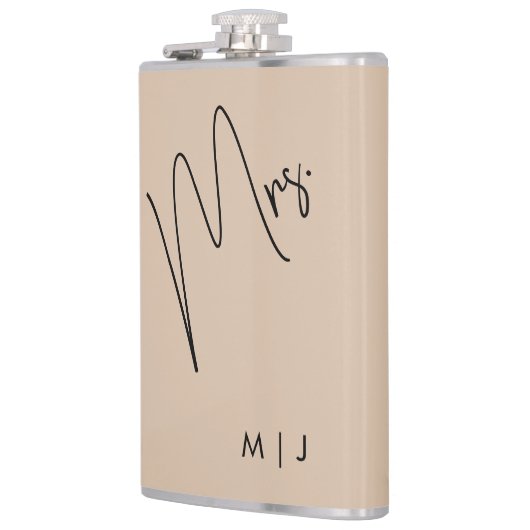 Moderne bruid | Beige + Zwart Script Heupfles (Links)