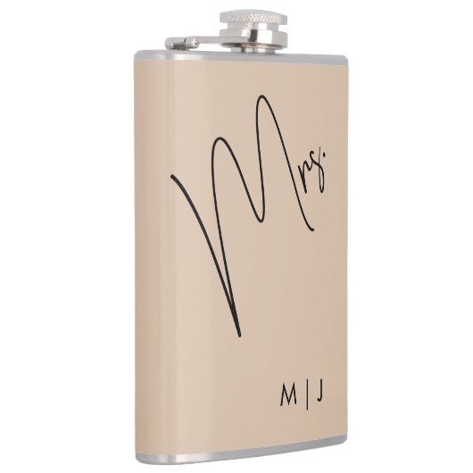 Moderne bruid | Beige + Zwart Script Heupfles (Rechts)