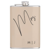 Moderne bruid | Beige + Zwart Script Heupfles (Voorkant)