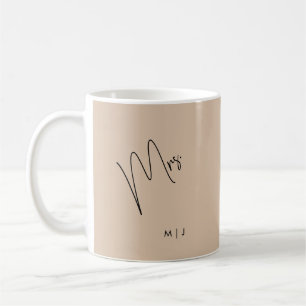 Moderne bruid Beige + Zwart Script Koffiemok