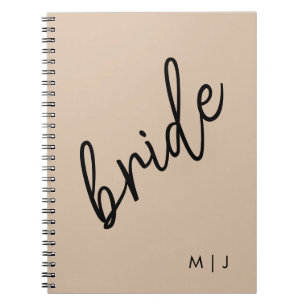 Moderne bruid   Beige + Zwart Script Notitieboek