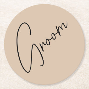 Moderne bruid   Beige + Zwart Script Ronde Kartonnen Onderzetter