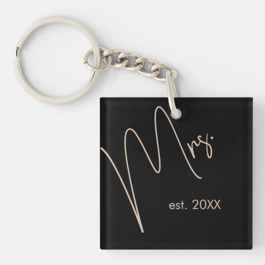 Moderne bruid | Beige + Zwart Script Sleutelhanger (voorkant)