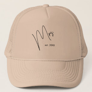 Moderne bruid Beige + Zwart Script Trucker Pet