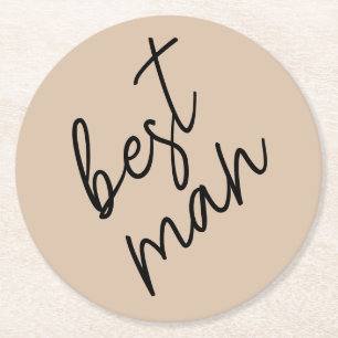 Moderne Bruid   Beige + Zwarte Schrift Ronde Kartonnen Onderzetter