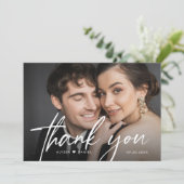 Moderne bruid bruidegom foto handlettering bruilof bedankkaart (Staand voorkant)