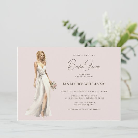 Moderne bruid bruidsjurk douche kaart (Staand voorkant)