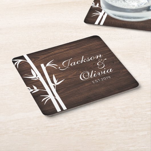 Moderne bruid en bruidegom aangepaste naam en datu kartonnen onderzetters (Schuin)