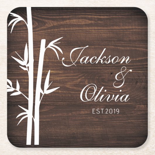 Moderne bruid en bruidegom aangepaste naam en datu kartonnen onderzetters (Voorkant)