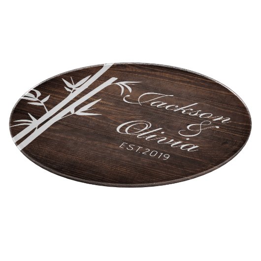 Moderne bruid en bruidegom aangepaste naam en datu snijplank (Hoek)