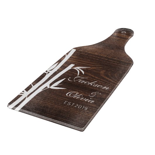 Moderne bruid en bruidegom aangepaste naam en datu snijplank (Hoek)