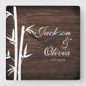 Moderne bruid en bruidegom aangepaste naam en datu vierkante klok (Voorkant)