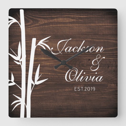 Moderne bruid en bruidegom aangepaste naam en datu vierkante klok (Voorkant)