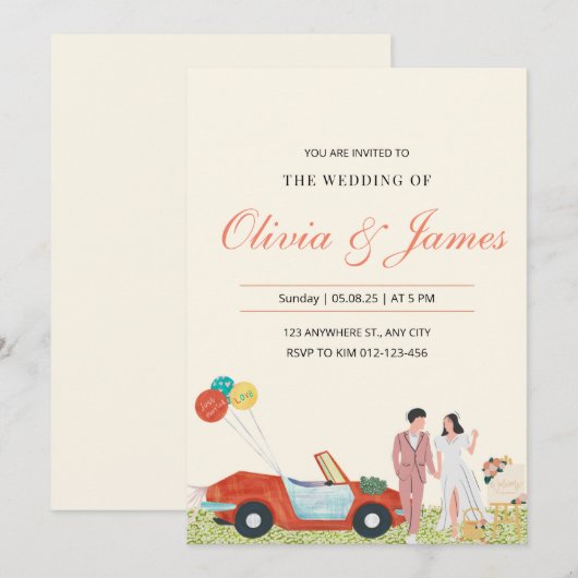 Moderne bruid en bruidegom gepersonaliseerde bruil kaart (Voorkant / Achterkant)