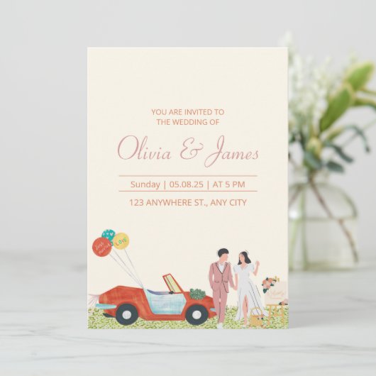 Moderne bruid en bruidegom gepersonaliseerde bruil kaart (Staand voorkant)