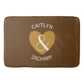 Moderne bruid en bruidegom goud hart gebogen tekst badmat (Voorkant)