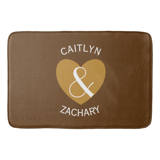 Moderne bruid en bruidegom goud hart gebogen tekst badmat (Voorkant)
